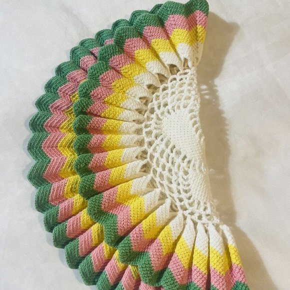 Handmade Crocheted Doily Pink Green Yellow White Ruffled 11” Vintage - Picture 5 of 9